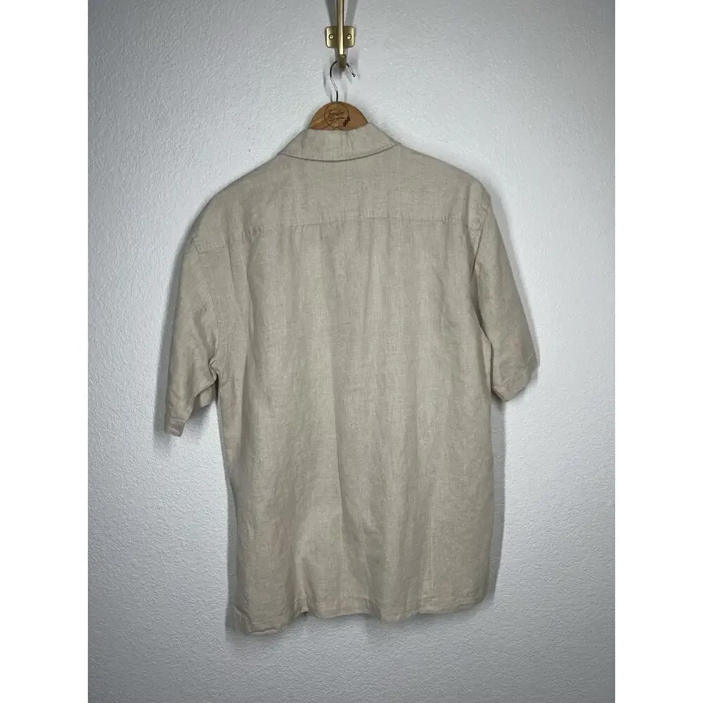 Vintage Fieldmaster Button Down Shirt Medium Linen Cotton Short Sleeves